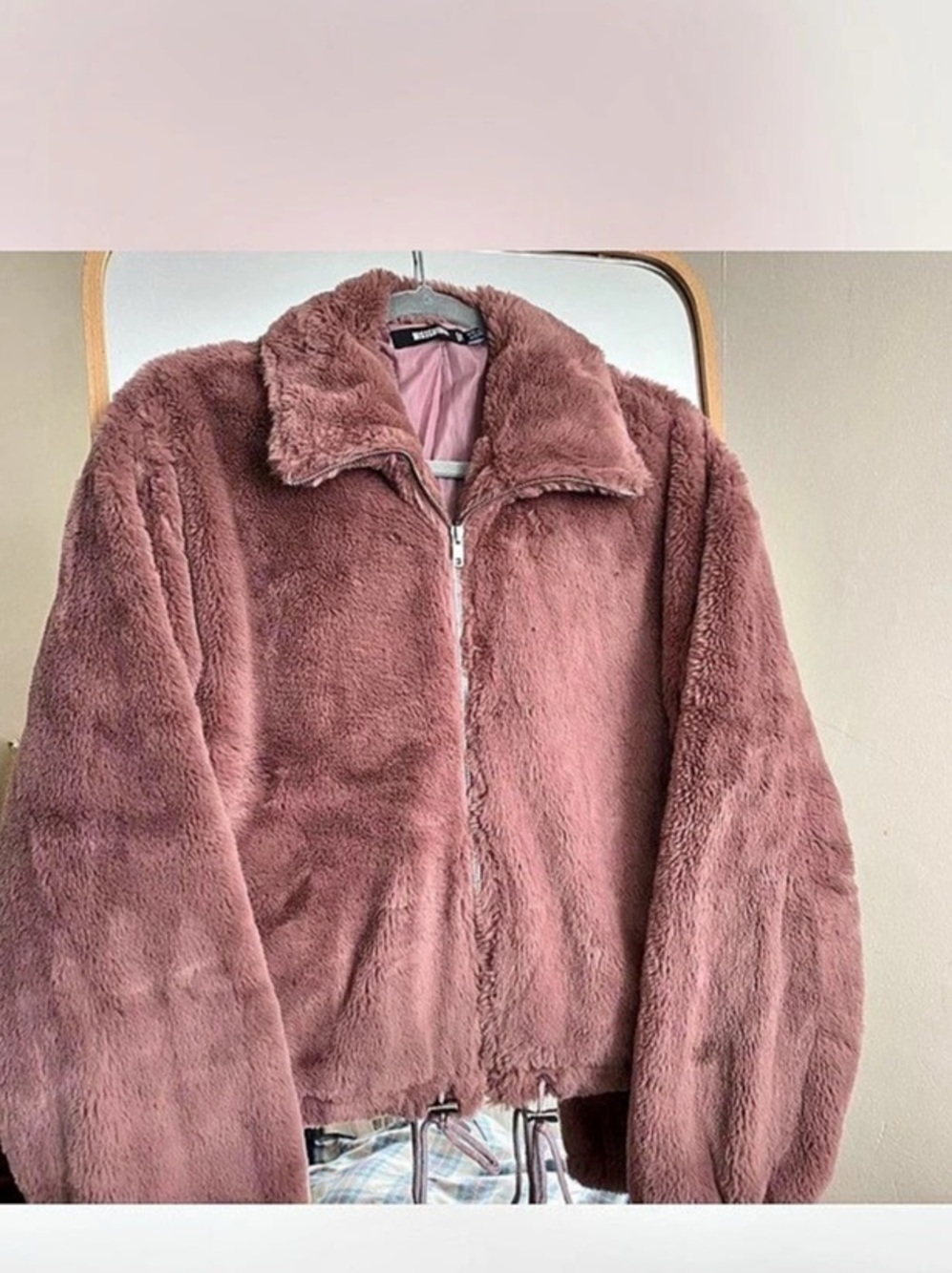Missguided Teddy Fleece Zip Jacket in Pink Like New